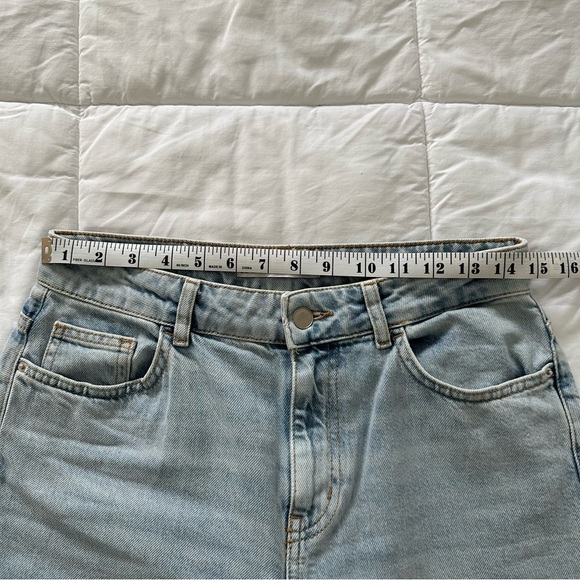 ZARA Light Blue Mid-Rise Wide-leg Culotte Jeans US 6 Womens Cropped Zipper Fly - Picture 5 of 9